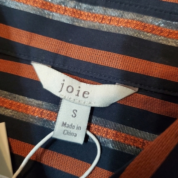 NWT Joie "Dyllis Dark Sapphire" short sleeves blouse. Blue, orange, metallic. S. - Picture 4 of 9